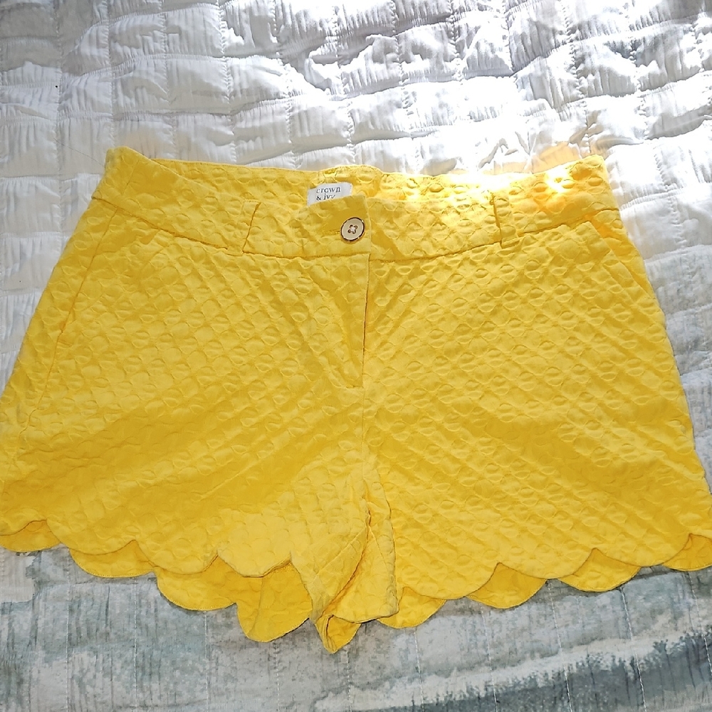 Crown & Ivy Yellow Scalloped High Waist Shorts